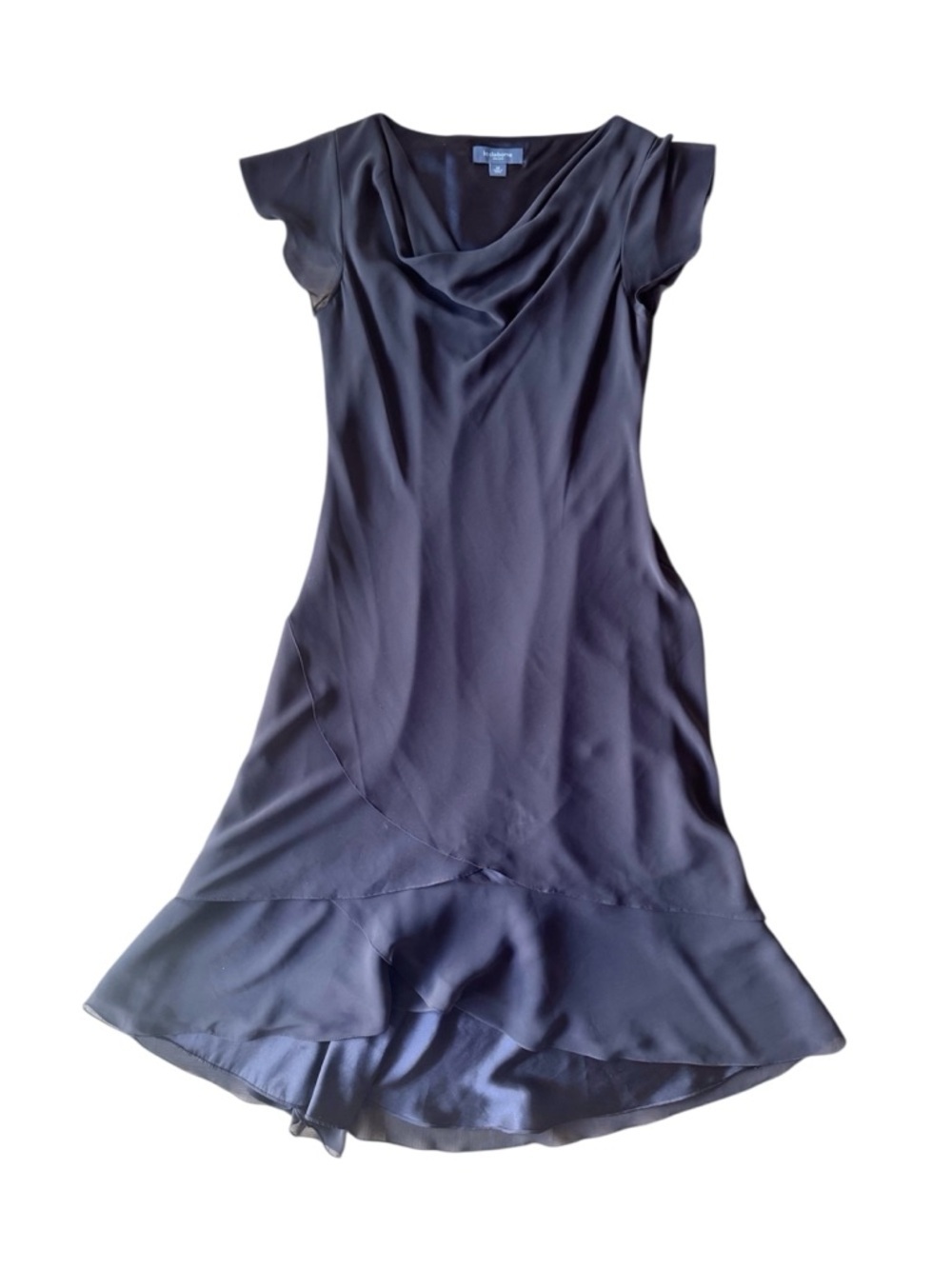 Liz Claiborne Classic Brown Ruffle Midi Dress Flutter Sleeve Cowl Neck Wedding